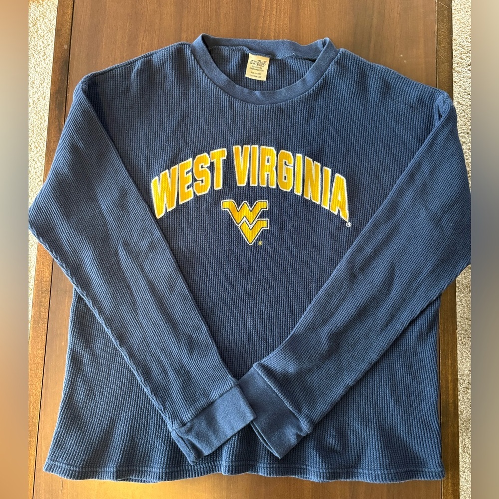Big Ball Sports West Virginia Mountaineers Long Sleeve Blue Thermal Shirt Sz XL